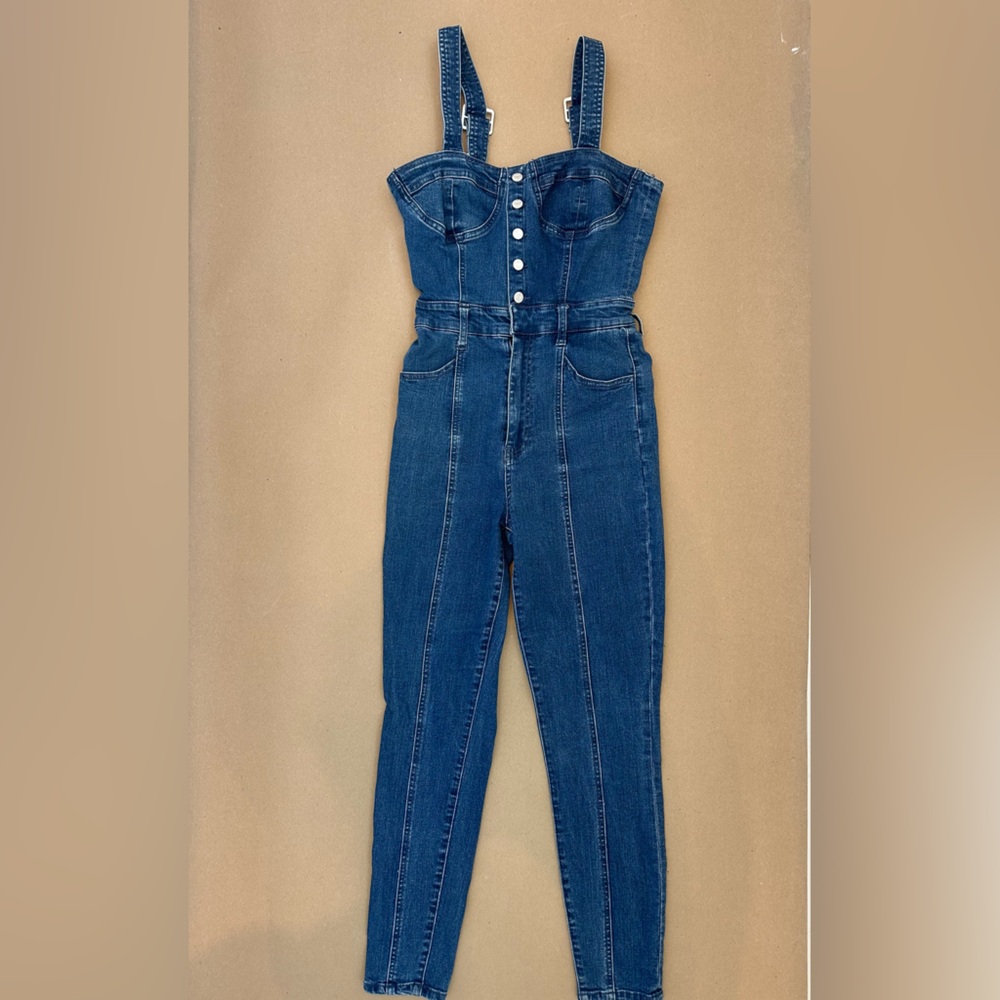 Guess Dark Blue Denim Button-Front Overalls